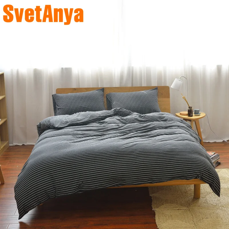 

Svetanya knitted Cotton Bed Linens Teens Bedding Sets (Pillowcase flat or fitted Sheet Duvet Cover ) Black and White Stripes