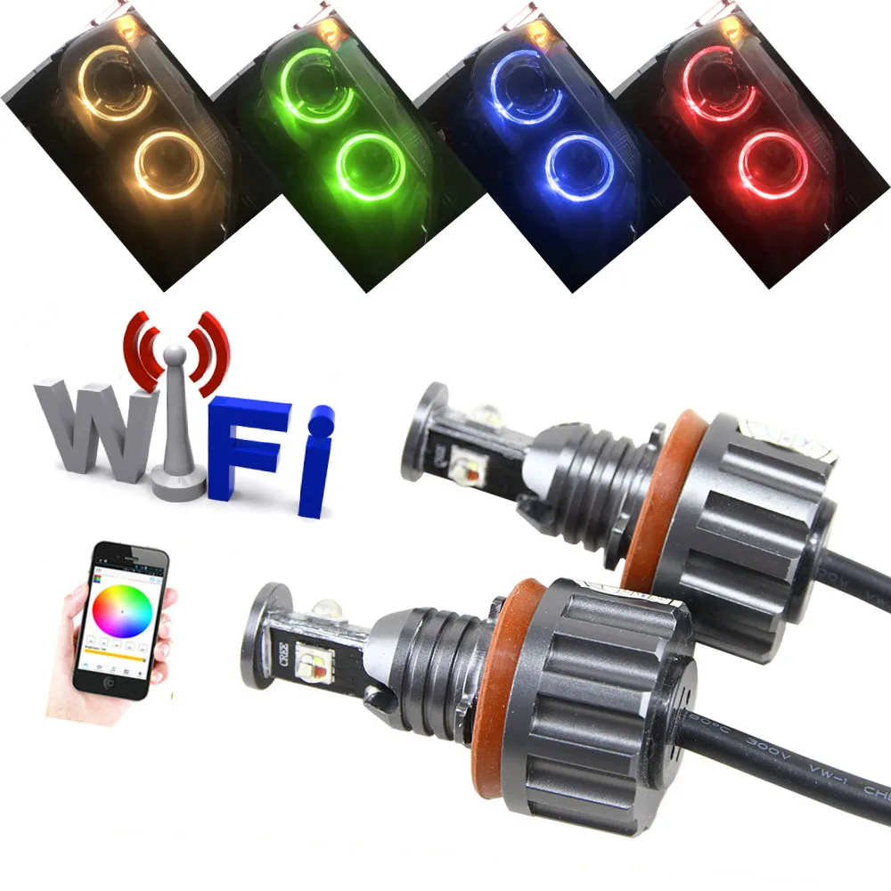 

For BMW E82 E87 E90 E91 E92 E92 M3 E60 sedan Face lifted E61 Wifi Control New H8 Led Angel Eyes RGB Led Replace HID Bulbs