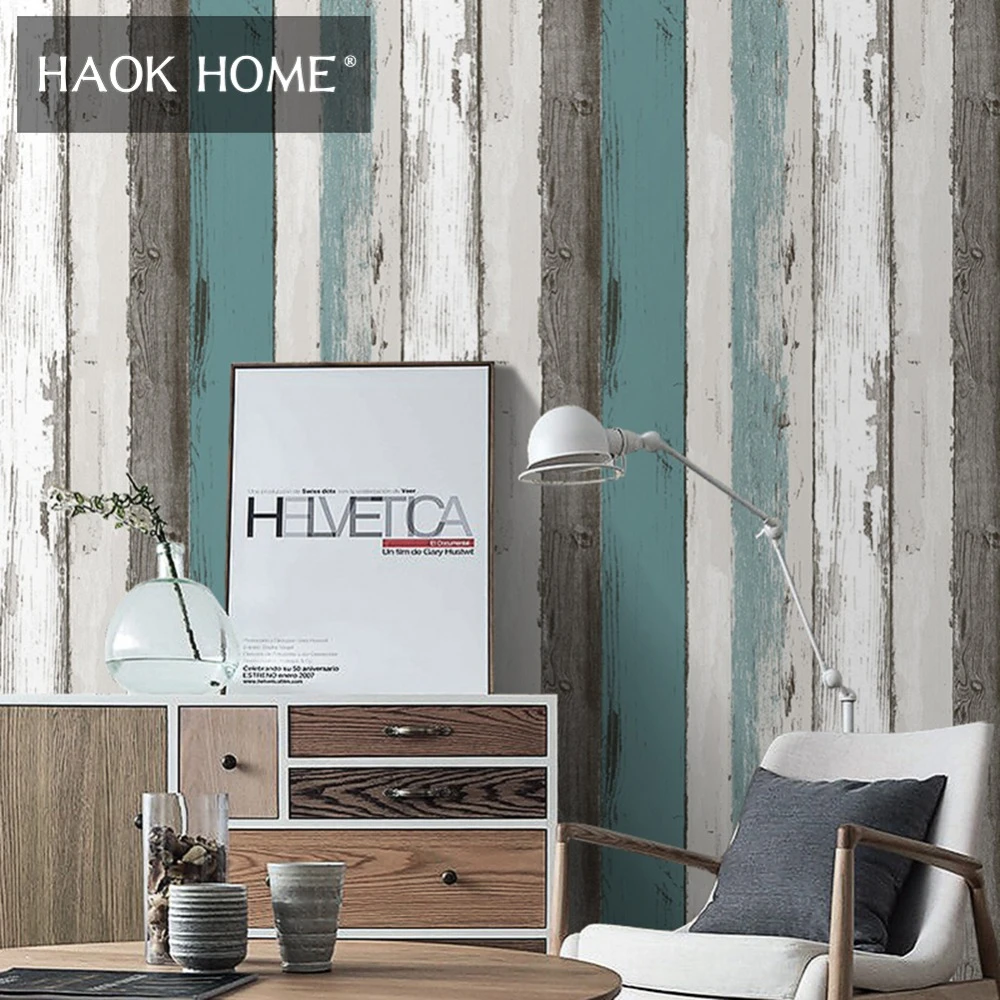 Haokhome 3d ウッドパネルビニール壁紙ブルー ベージュ連絡紙リビングルームベッドルームキッチン自習室の家の壁の装飾 Wood Panel Self Stick Wallpaperstick Wallpaper Aliexpress