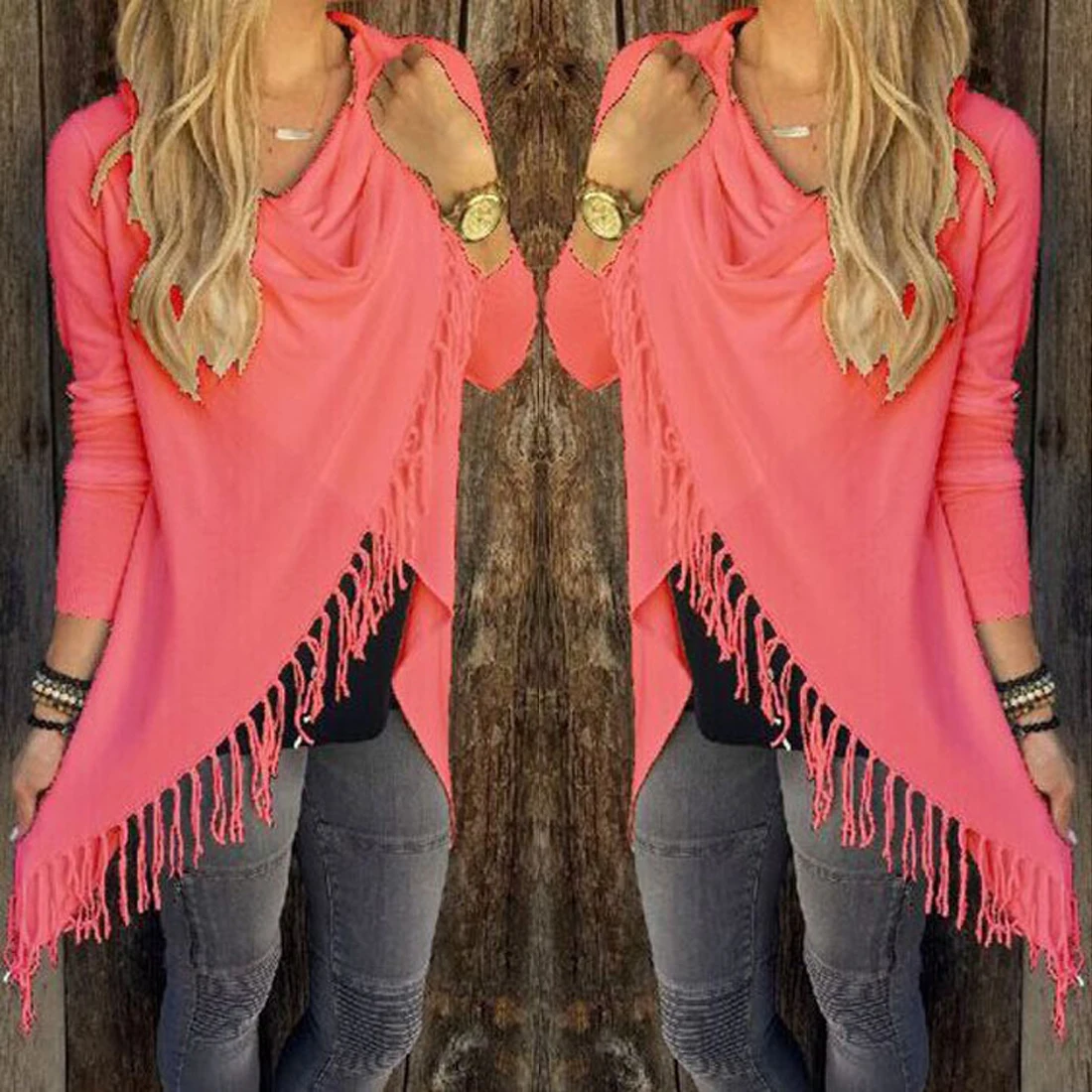 Online Bufanda cuello borlas Patchwork Cardigans irregulares mujer manga larga de talla grande Vintage Poncho suéter 2017 primavera otoño prendas de vestir