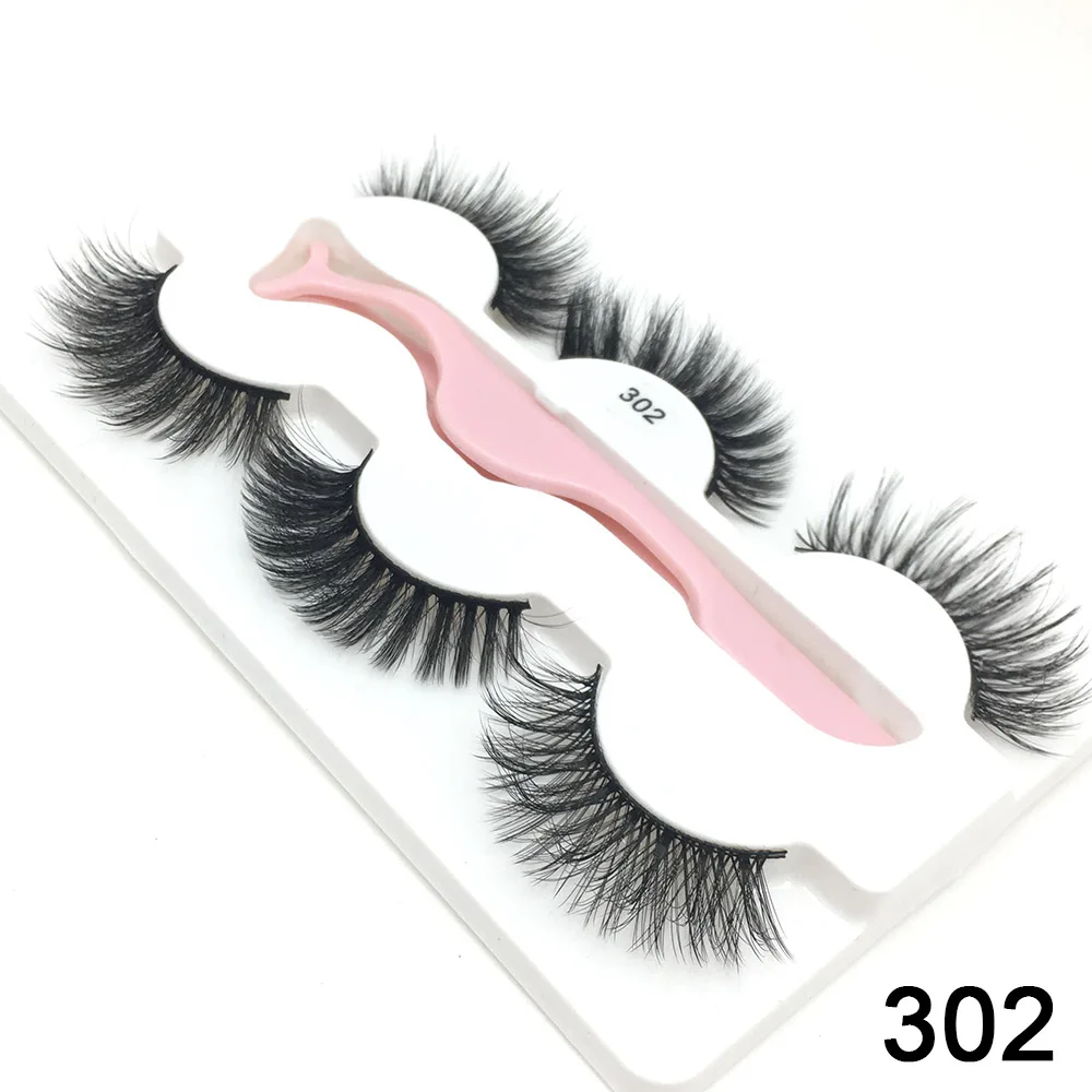 3 Pairs 3D Handmade Fake Eyelashes Natural Long Thick Makeup False Eyelashes Cross Eye Lashes Faux Cils for Makeup Tools - Цвет: 302