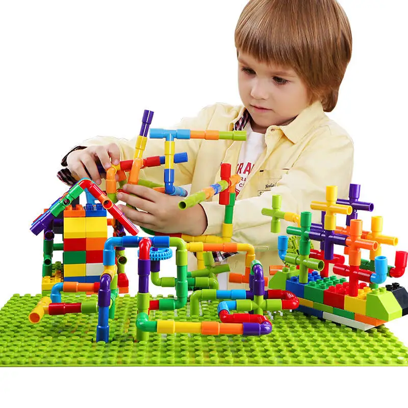 

Hot Color Water Pipe Building Blocks For Children DIY Assembling Pipeline Tunnel Model Toy Compatible With Small Size Blocks