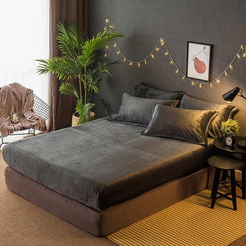 

Thick Warm Plain Flannel Fitted Sheet Cover Soft Comfortable Pure Color Bedroom Home Supply 150*200cm/180x200cm Bedspread Sheet