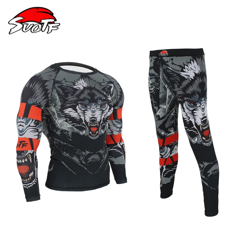 

3D Wolf Printing MMA Rashguard Boxing Set Compression Jersey & Pants KickBoxing Tight Long T-Shirt Trousers Muay Thai Fightwear