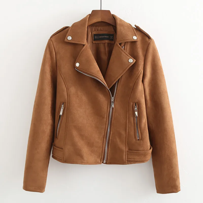 New Fashion Women suede motorcycle jacket Slim brown full lined