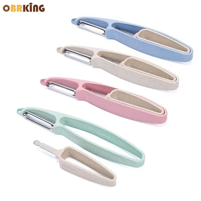 

OBRKING 2in1 Vegetable Fruit Peeler and Food Holder Stick Apple Potato Peeler Cucumber Paring Knife Home Kitchen Accessories