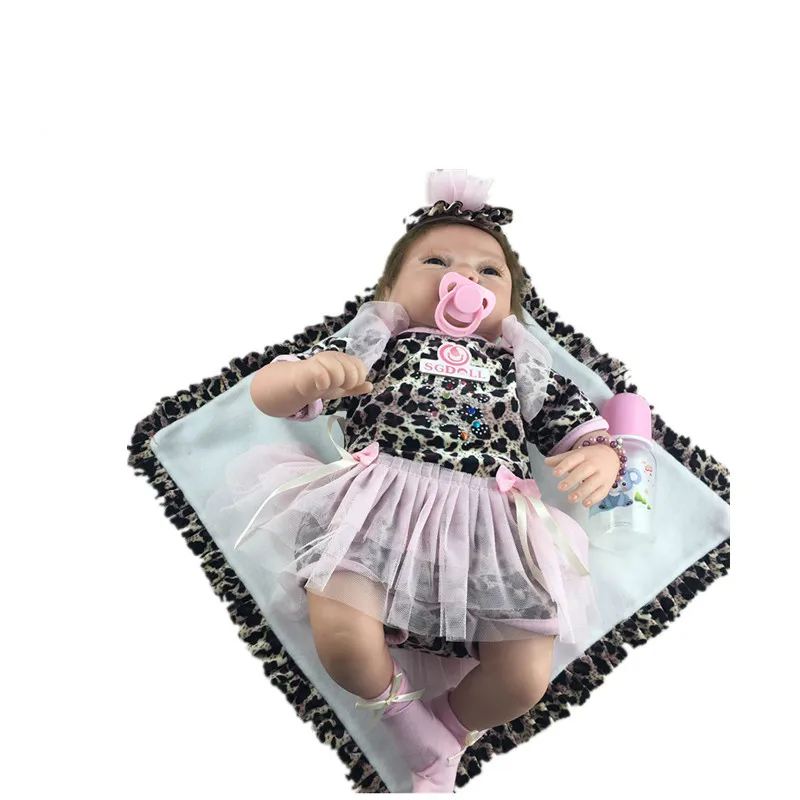 

55cm/22" Reborn Newborn Lifelike Vinyl Girl Baby Doll Handmade Pacifier & Bottle Toy Gift Collection