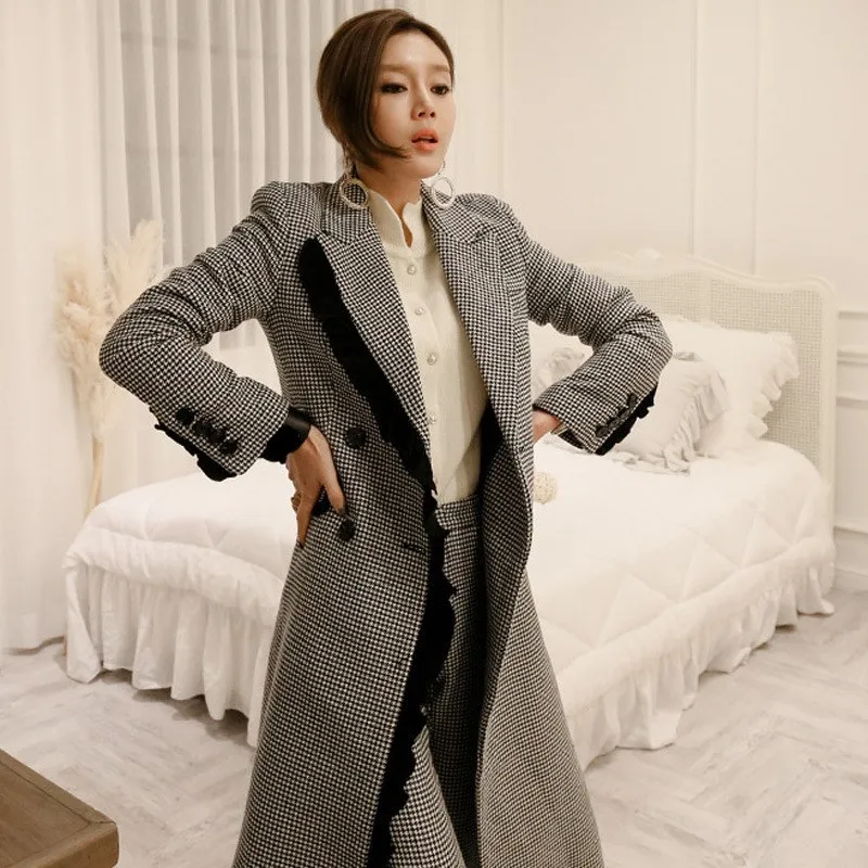New Elegant Autumn Winter Women Plaid Woolen Pant Suits 2018 Fashion Double Breasted Coat And Pencil Pant Blazer Sets New Elegant Autumn Winter Women Plaid Woolen Pant Suits 2018 Fashion Double Breasted Coat And Pencil Pant Blazer Sets