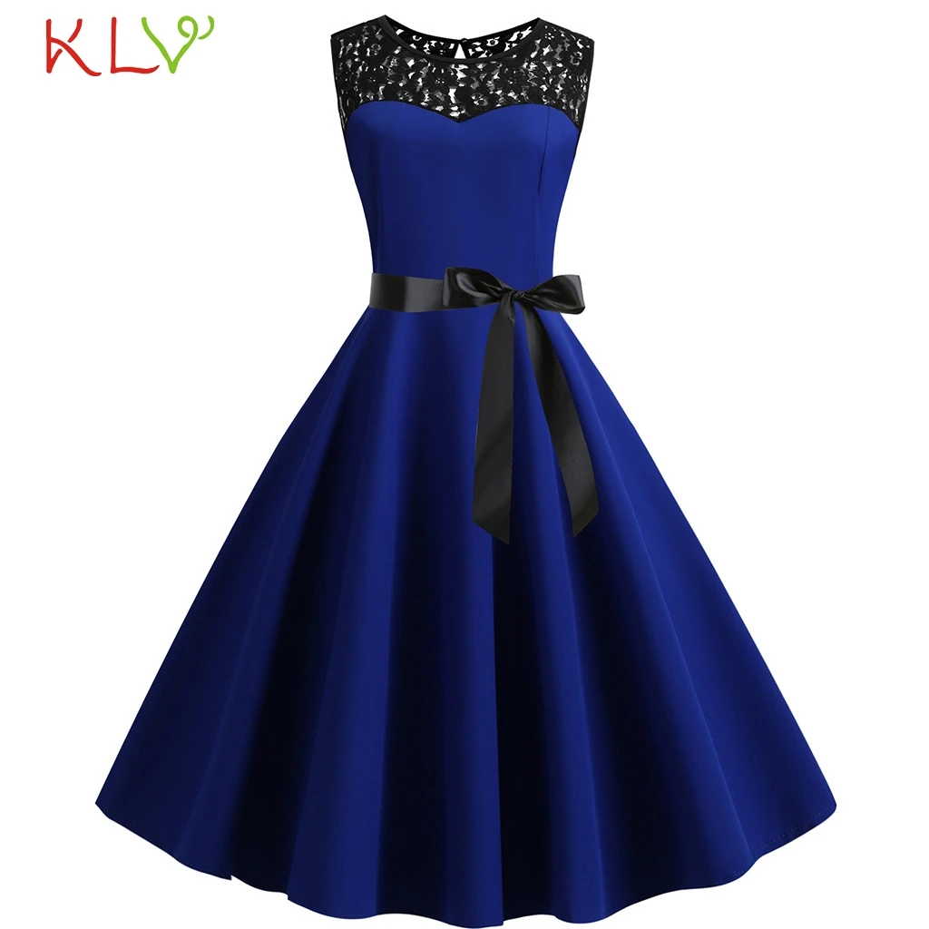 Женское летнее винтажное кружевное вечернее платье 1950s в стиле ретро, красное Повседневное платье для женщин Zomerjurk Dames Vestidos Modis 19Apr3 - Цвет: Blue