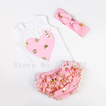 

10 Colors available 6 Set/Lot Mixed Baby Girl Clothing Set Tank Top + Bloomer + Headband