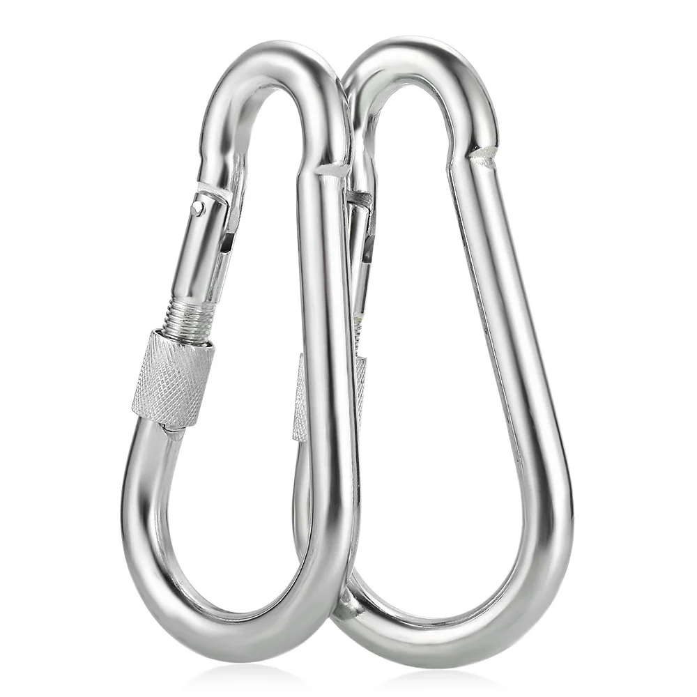 2pcs Stainless Steel D Ring Locking Carabiner Clip Keychain for Outdoor