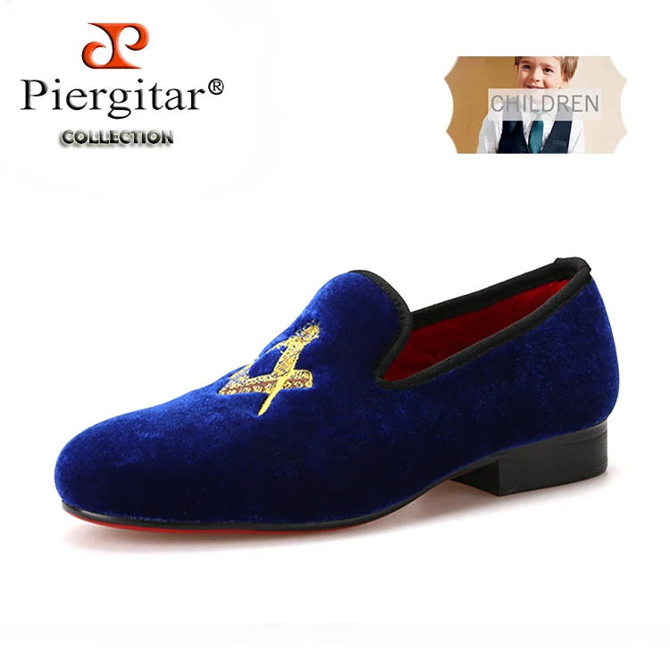 Piergitar/Новинка; обувь для родителей того же дизайна; детская бархатная обувь; красные хлопковые туфли с удобной стелькой; вечерние и свадебные Детские лоферы - Цвет: Синий