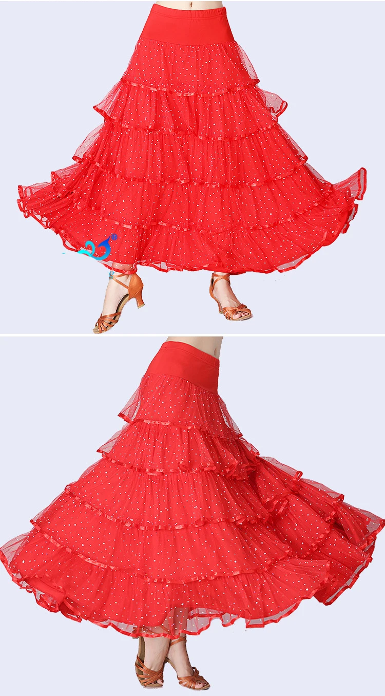 Фламенко юбка Латинской сальсы для фламенко, бальных танцев платье юбка для Для женщин/Испания блестки; вальса; Танго; Танцы Половина Юбки