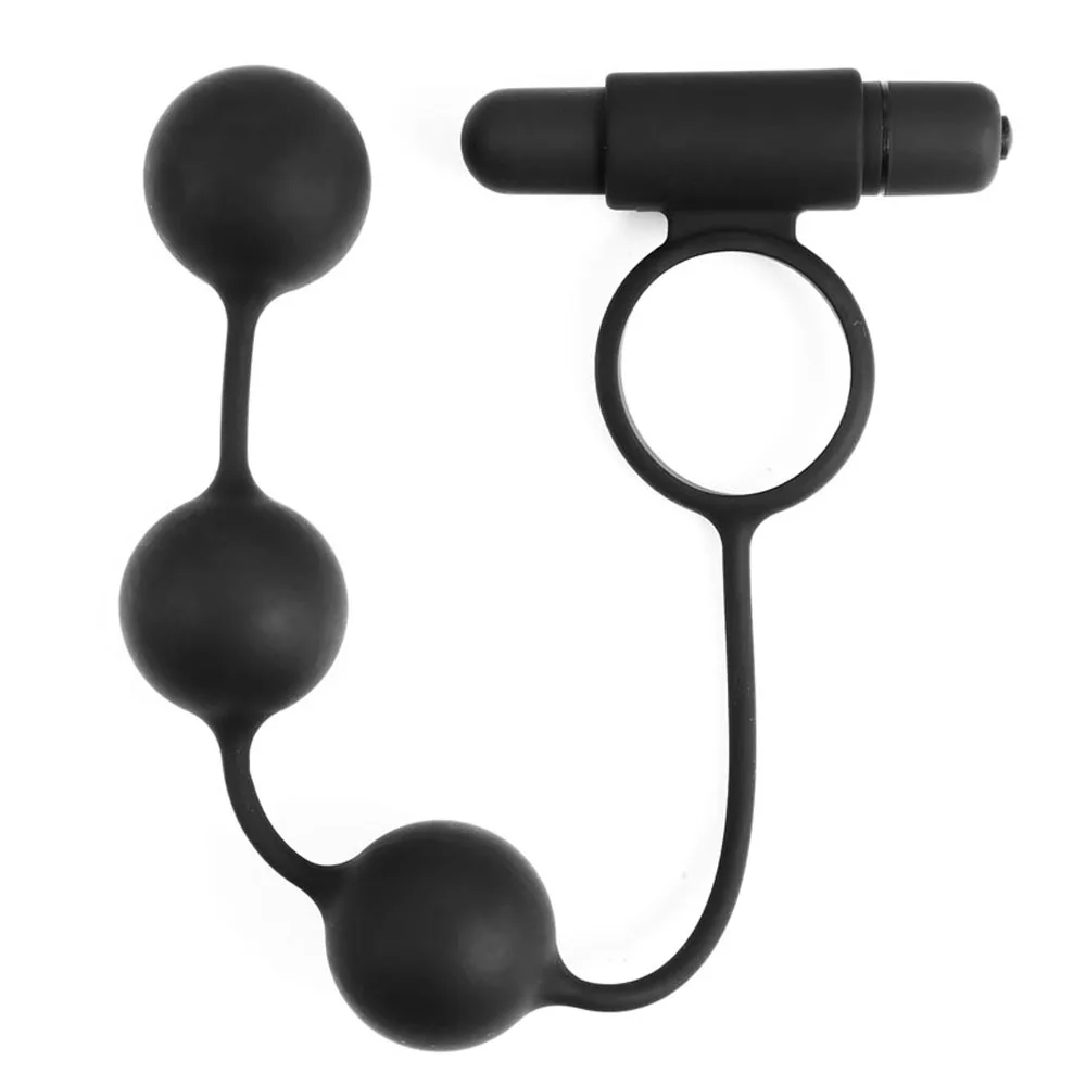 Silicone Anal Plug Cock Ring Penis Delay Ejaculation Massager Butt Plug Vibrator Sex Toys For Men Gays With 3 Anal Beads