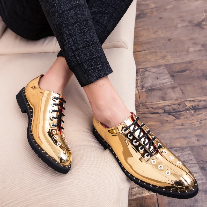 gold wedding men patent leather shoes italian pointed silver designer dress male footwear fashion brogue oxford shoes for men (35)