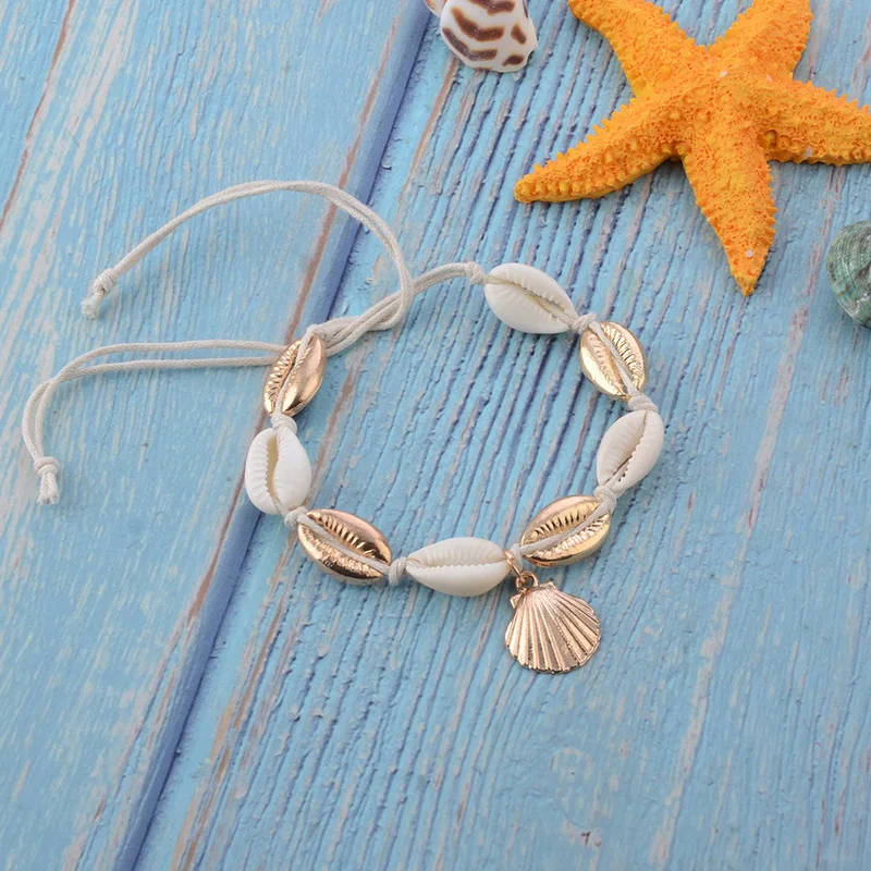 

New fashion shell anklet fashion bohemian beach ladies alloy shell pendant anklet hand-woven anklet jewelry ankle bracelet