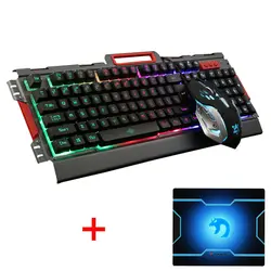 K33 проводной Радуга светодио дный подсветкой Эргономичный Usb Gaming Keyboard + 3200 Точек на дюйм 6 пуговиц оптическая Gamer Мышь комплекты + Мышь Pad