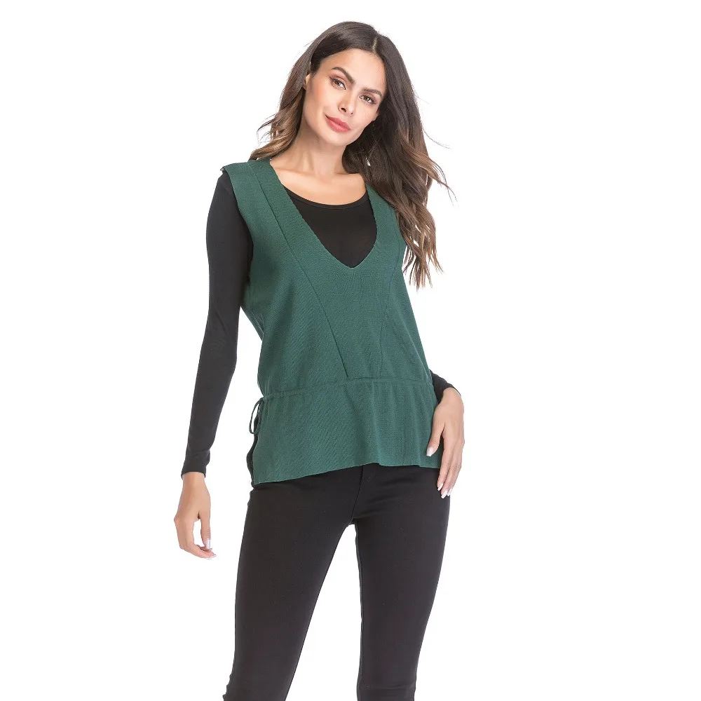 

European And American V-Neck Loose Vest Fashion Solid Color Sweater Blouse Woman