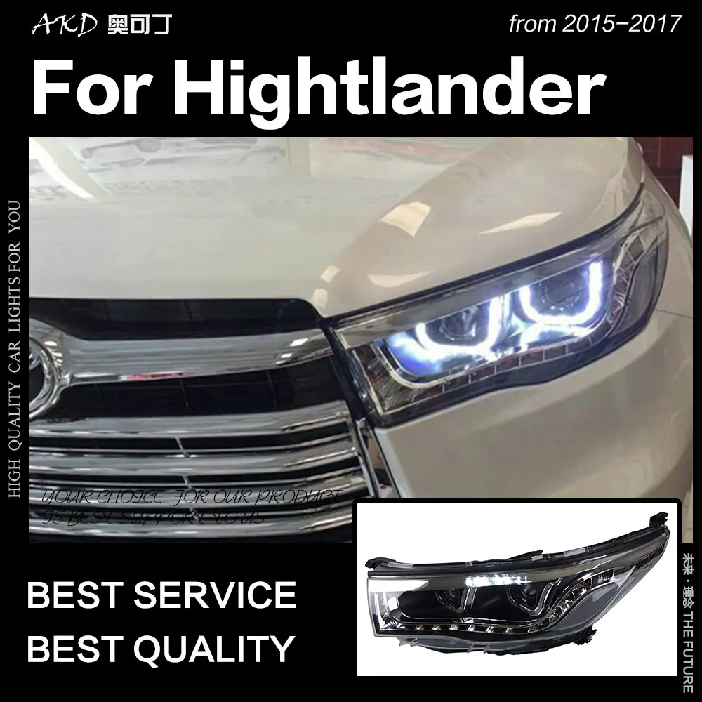 АКД Автомобиль Стайлинг для Toyota Highlander фары Highlander фар Светодиодный ДХО Hid лампы Глава Ангел глаз Bi Xenon аксессуары