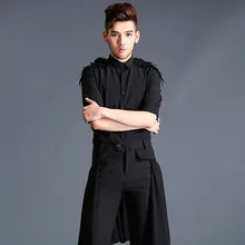 Мужская модная Повседневная рубашка с коротким рукавом мужской в панк-стиле с крыльями на плечах облегающее платье рубашка сценический костюм для шоу