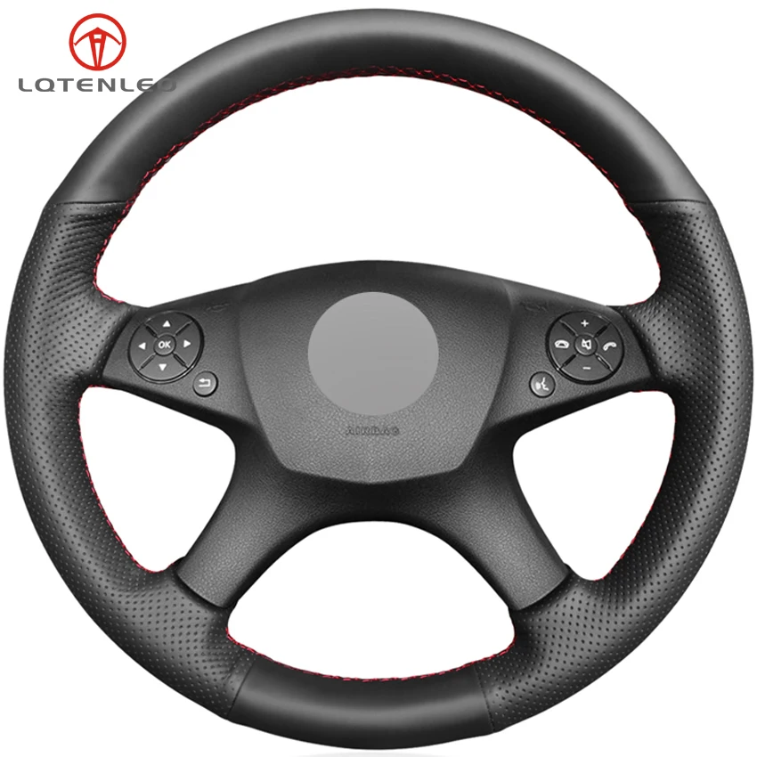 

LQTENLEO Black Artificial Leather Car Steering Wheel Cover for Mercedes-Benz C-Class 2007-2010 C280 C230 C180 C260 C200 C300