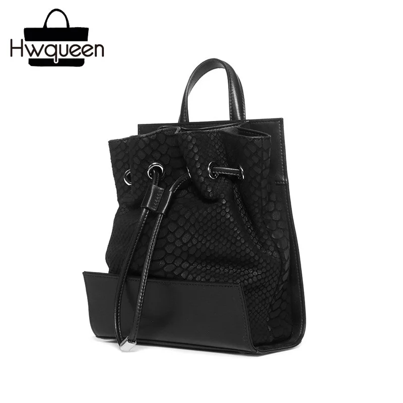 

Serpentine Pattern Genuine Cow Leather Three-way Lady Mini Back Pack Drawstring Closure Women Female Small Top-handle Backpack