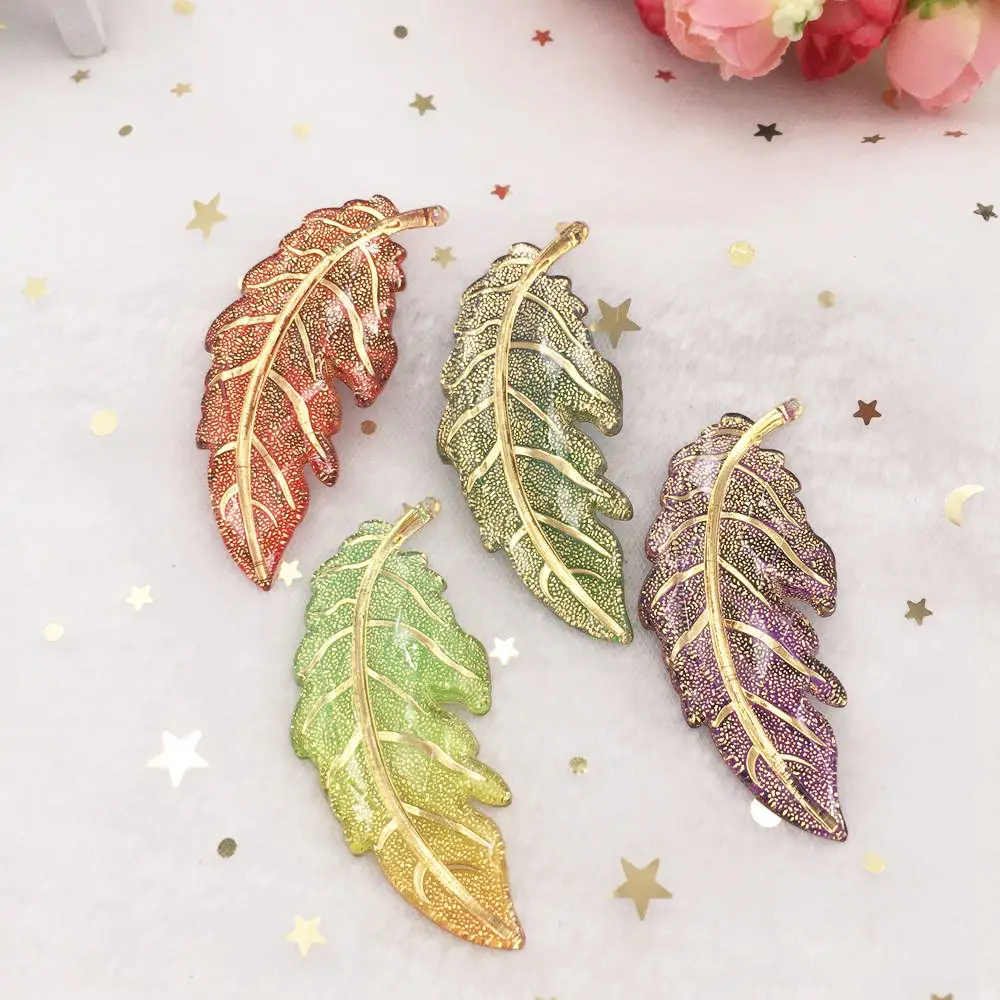 

6pcs Bling Mix Resin Colorful leaf Flat back Rhinestone applique DIY Wedding 1 hole ornament craft SF628