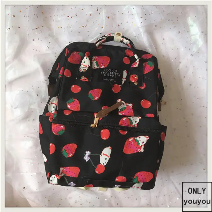 Japanese Style Harajuku Backpack Girl Cute Cartoon Style Ulzzabg Backpack Kawaii Strawberry Rabbit Leisure Backpack School Bag06