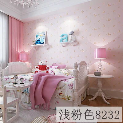 Children's room wallpapers for kids boy girl blue starry sky moon cartoon non-woven wall paper bedroom warm color household deco - Цвет: pink