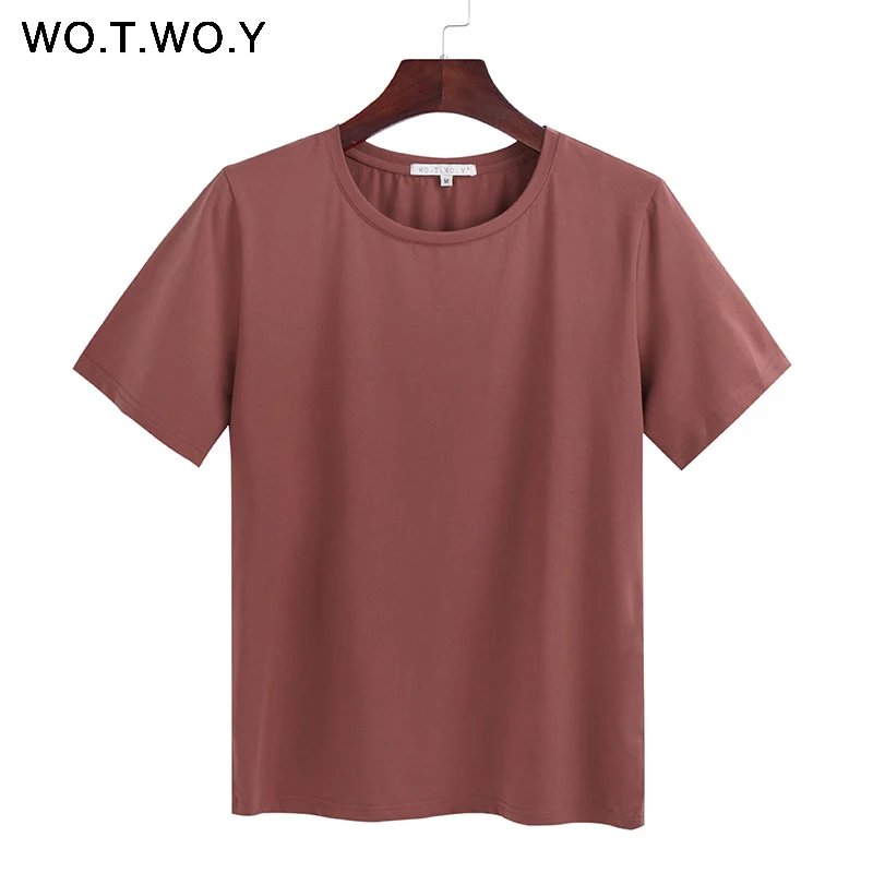 2018 Summer Cotton T Shirt Women Loose Style Solid Tee Shirt Female Short Sleeve Top Tees O-Neck T-shirt Women