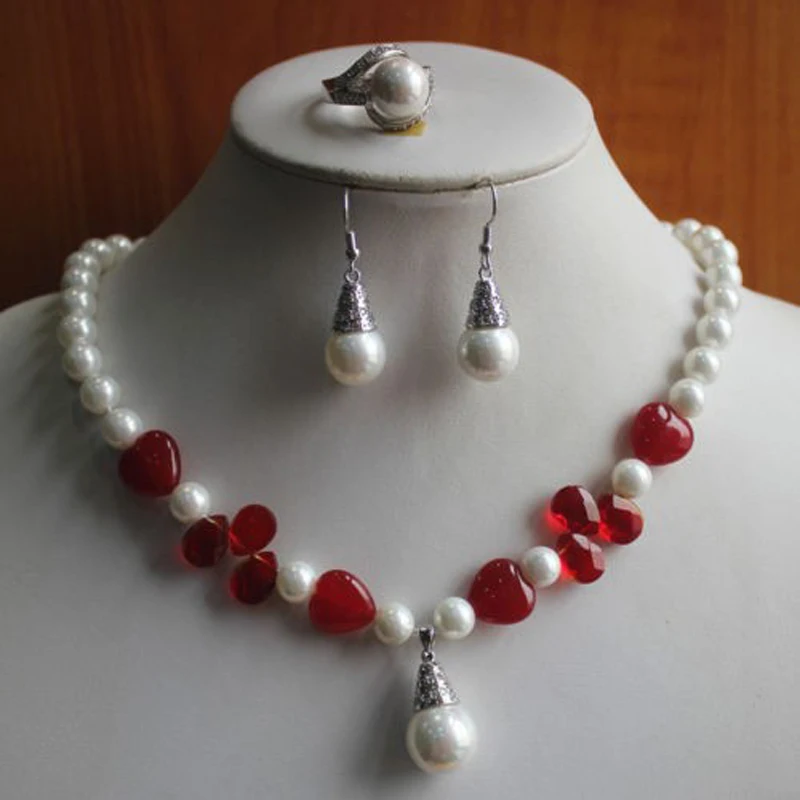 

New Design Women'S /Red Necklace Earring Ring(7/8/9)Jewelry Set AA2550
