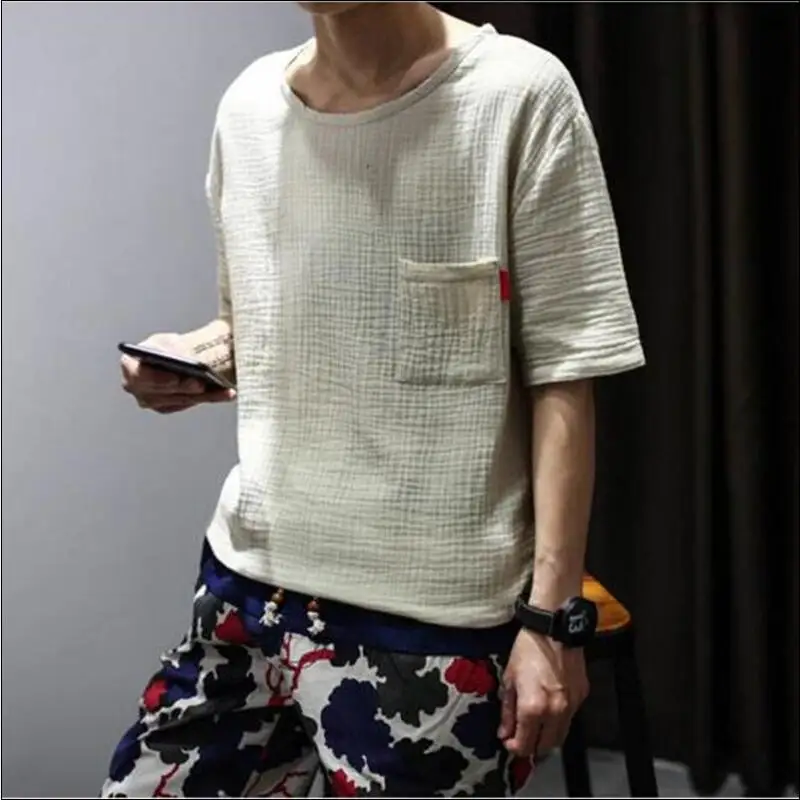 

2019 Fashion half sleeve Men's shirts male casual cotton Linen shirt men Brand Plus size blouse big size M-5XL 6XL black white