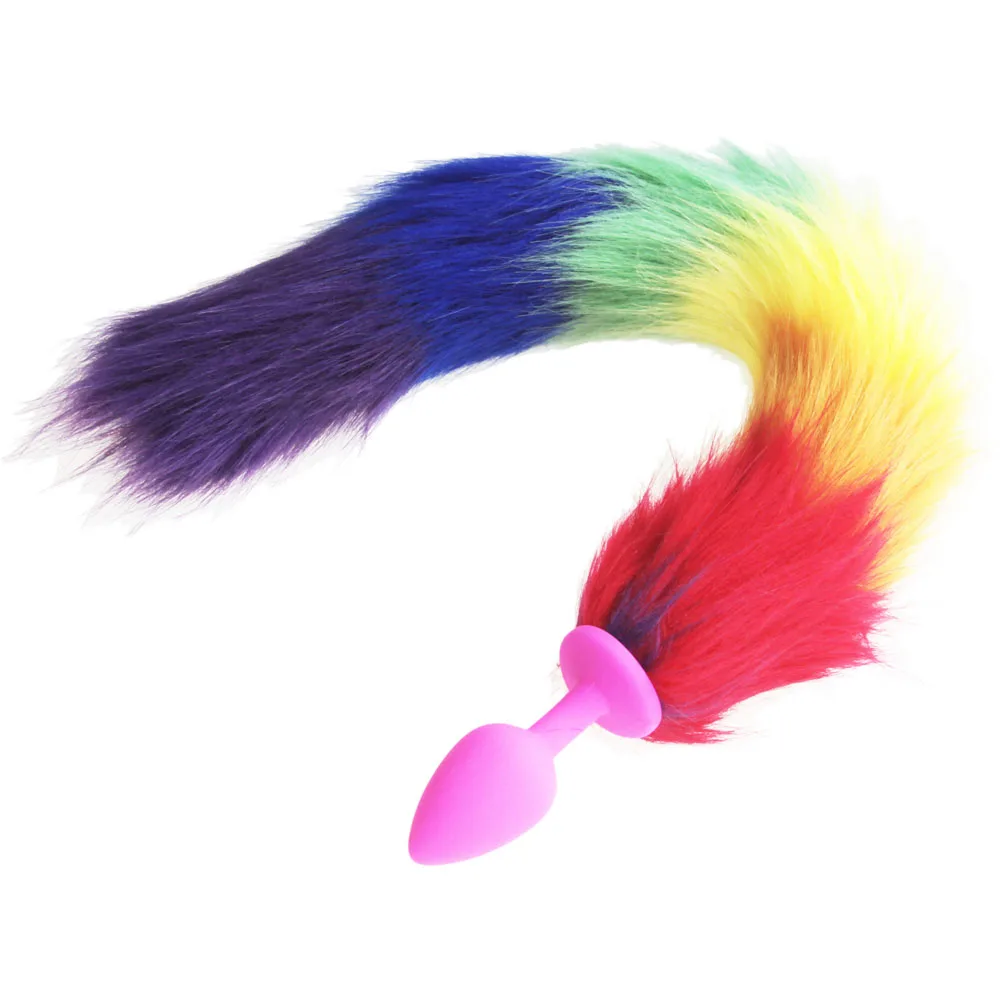 hh080 rainbow fox tail anal plugs (14)
