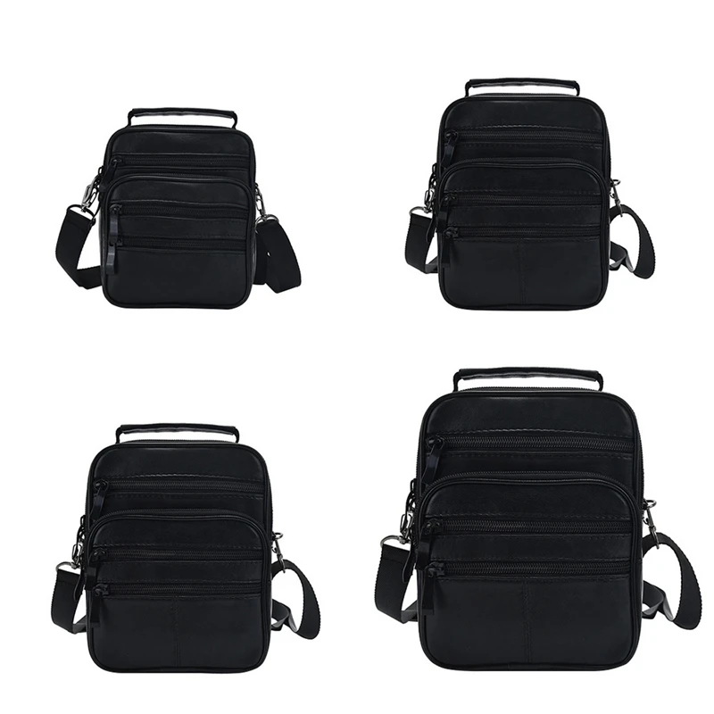 Genuine Leather Men Messenger Single Shoulder Bag Crossbody Pack 4 Size Black Handbag Multi-functio - 32825272535