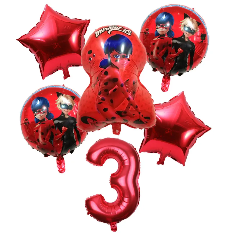 

6pcs/lot Ladybug Foil Balloons Birthday Party Decorations Ladybug Helium Mylar And 32 Inch Number Balloon Wholesale