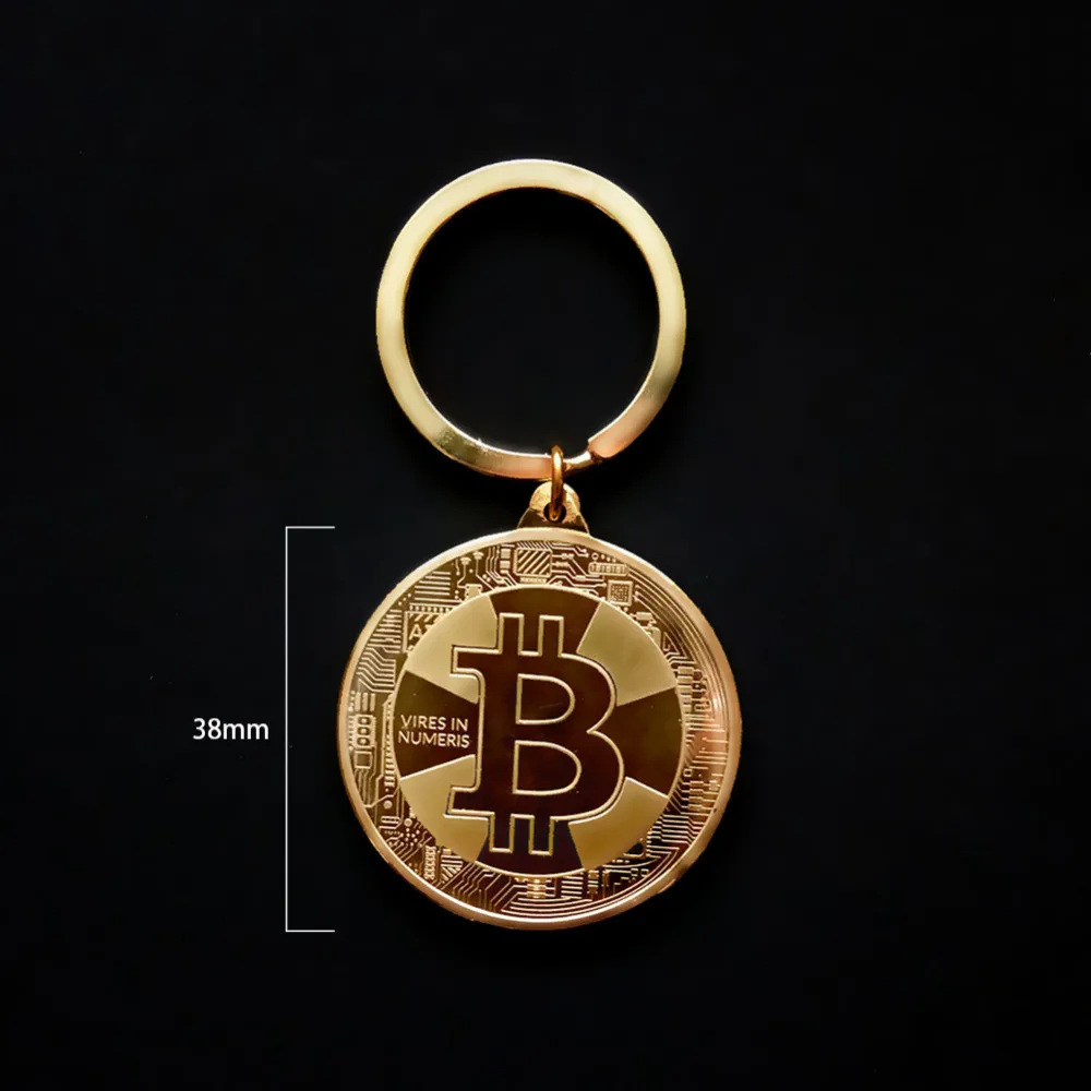 Gold Plated Bitcoin Coin Key Chain BTC Coin Art Collection Gold Silver Rose Gold Color Bit Coin Design Key Ring Nice Gift