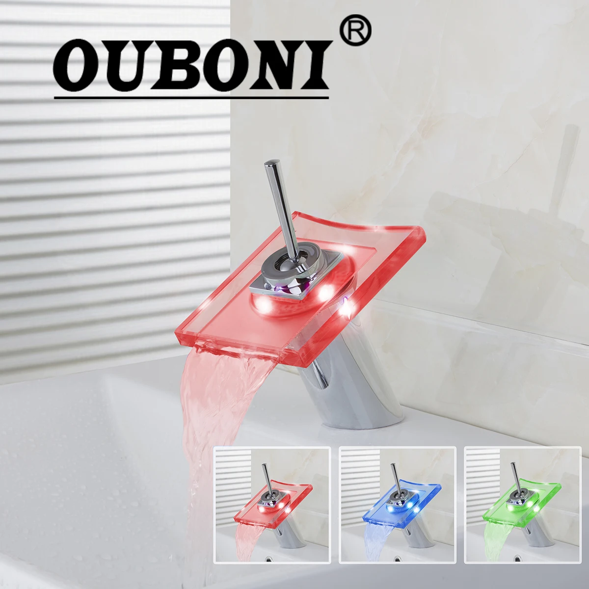 

OUBONI LED Bathroom Faucet RGB Single Handle 1 Holes Waterfall Chrome Basin Faucet Chrome Bathroom Faucets,Mixers & Taps
