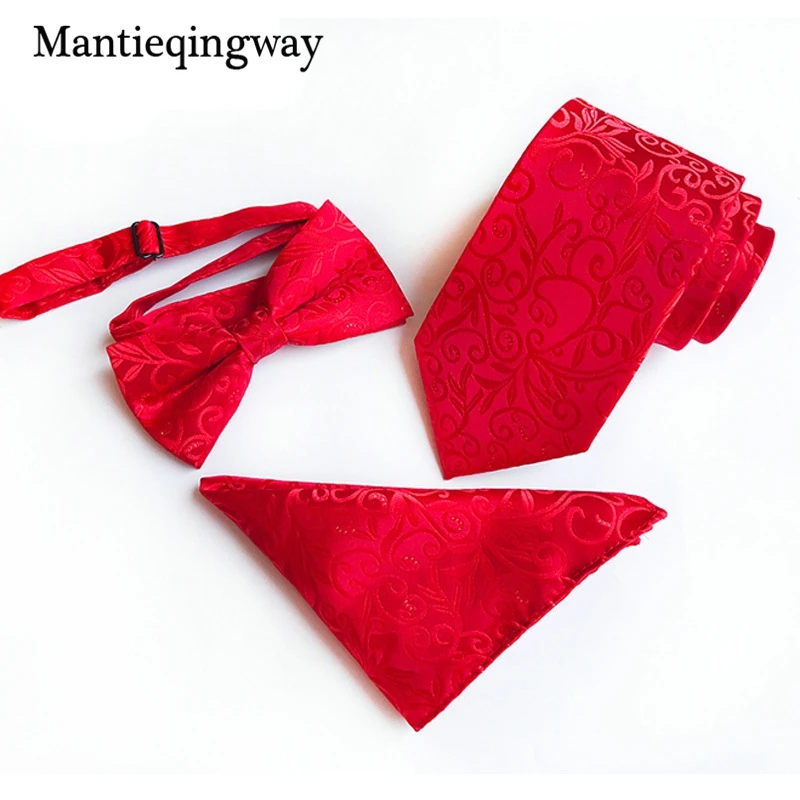 Mantieqingway Мода 2017 г. бабочкой + галстук + Pocket Square Set для Для мужчин полиэстер Бизнес Галстуки комплект подарки hankerchief Gravatas Hanky