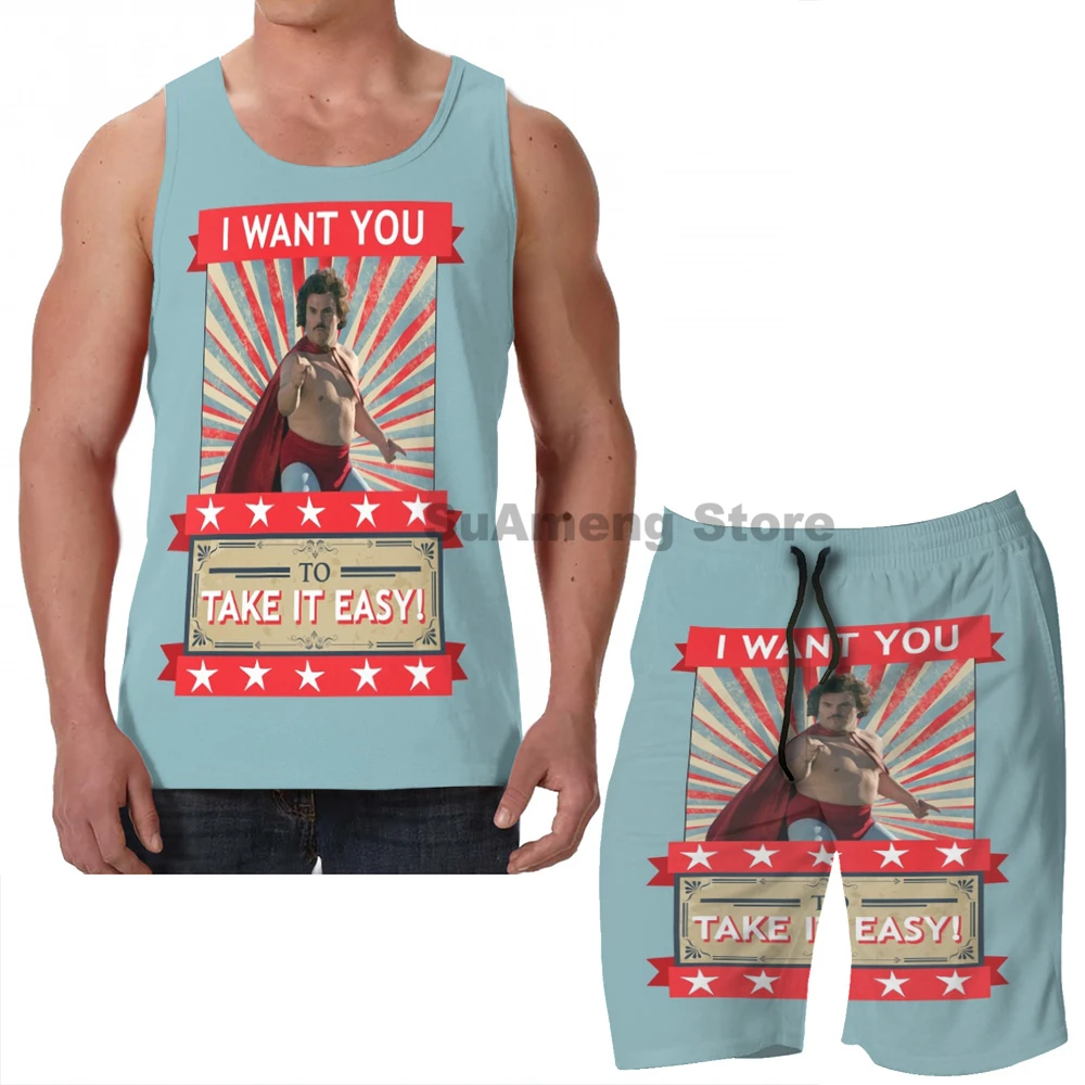 

Summer Casual funny print men Tank Tops Women Nacho Libre I Want You To Take It Easy men beach shorts women sets fitness vest