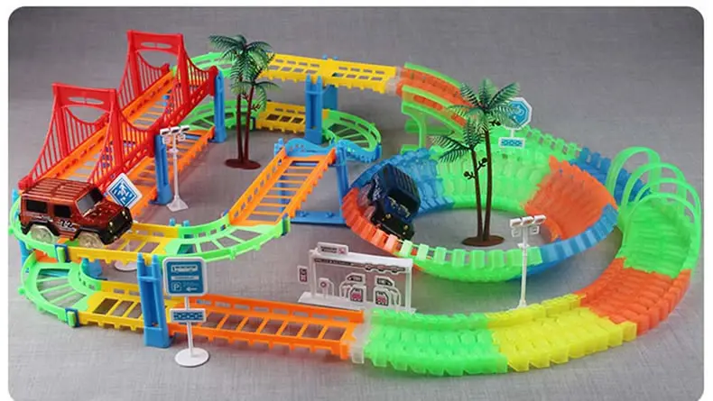 Гоночный трек магический железнодорожный поезд автомобиль игрушки модель изгиб гибкие гонки растут в темноте Flash светильник CarsToys для детей