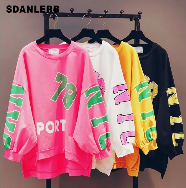

New Spring Fall Women's Letters Printed Long Sleeved Sweatshirts Female Students Loose Pullover Shirt Casual Hoodies