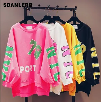 

New Spring Fall Women's Letters Printed Long Sleeved Sweatshirts Female Students Loose Pullover Shirt Casual Hoodies