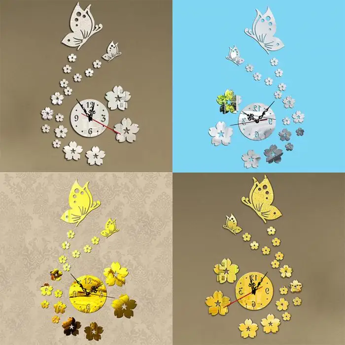 Современные DIY бабочки цветок настенные часы Наклейка 3D зеркальная поверхность художественная наклейка s Наклейка для спальни домашний декор TB распродажа