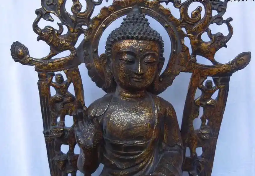 

39" Chinese Gild Bronze fine Buddhism Sakyamuni Buddha umbrella Buddhism statue
