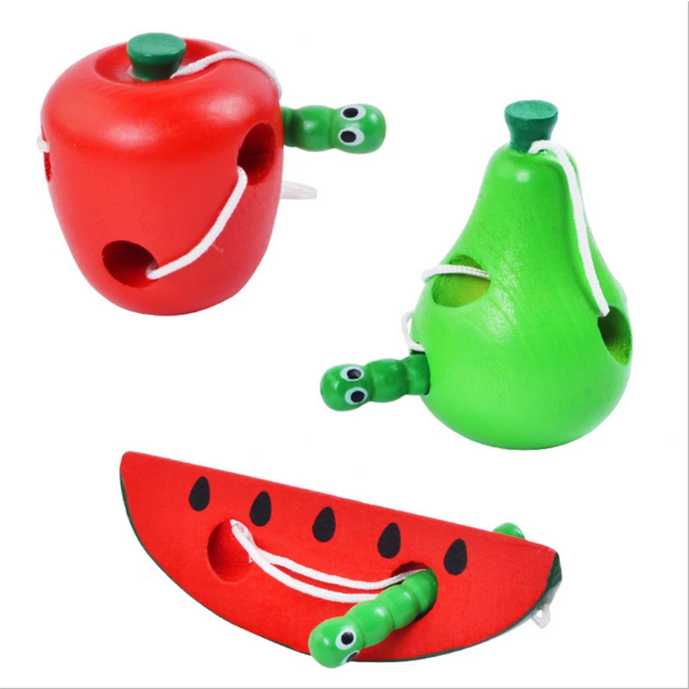 Kid Early Educational Toys Baby Wooden Toy Funny Worm Eat Fruit Apple