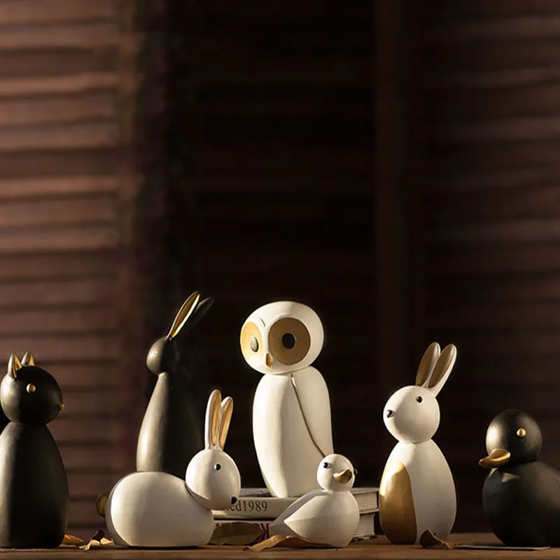 

Modern Abstract Owl Rabbit Little Black Duck Sculpture Resin Statue Animal Decoration Gift Craft Ornament Accessories Furnishing