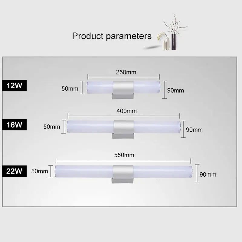  Wall Lamp 12W 16W 22W 85-265V Led Mirror Light Waterproof LED Tube Modern Acrylic Wall Light Bathro - 32948964534