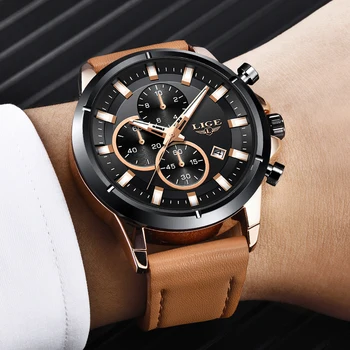 

Relogio Masculino LIGE Mens Watches Top Brand Luxury Men's Fashion Sport Watch Men Casual Leather Quartz Waterproof Wristwatch