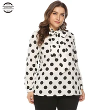 2019 New Spring Big Size Women Shirts Casual Polka Dot Print Tops Long Sleeve Bow Tee Shirt Femme Plus Size 4XL Women Clothing plus size casual polka dot pattern sweatshirt