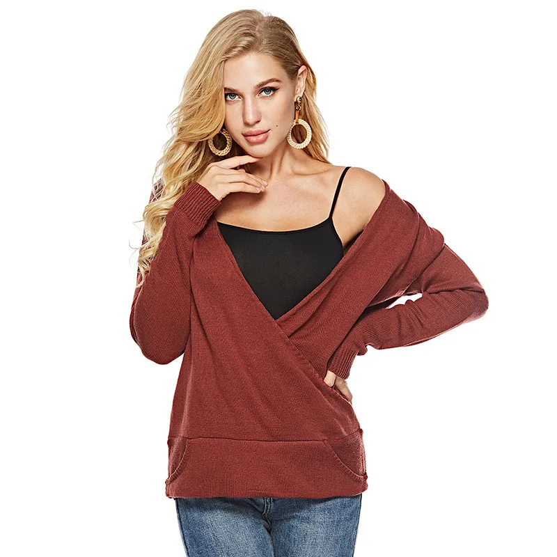 Autumn V Neck Knitted Pullovers Women Sexy Loose Knitting Sweater 2018 New Fashion Solid Color Jumpers Feminina Female Sweaters